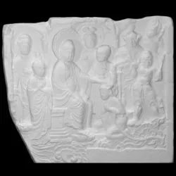 Buddha stroking the head of a follower
