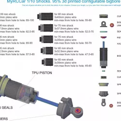 MyRCCar 1/10 Shocks, Mostly 3D printable RC Car Shocks, from 55 to 110mm, including springs