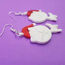 $1.00Christmas earrings_Xmas snow cat with Santa hat