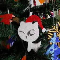$1.50Christmas tree ornament_snow cat with Santa hat