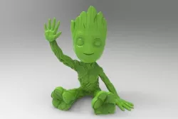 baby groot sitting waving