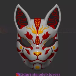 Japanese Fox Mask Demon Kitsune Costume Cosplay Helmet STL File
