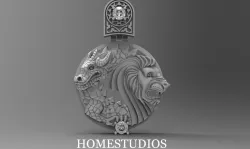 PENDANT DRAGON AND LION WITH GEMS two versions 3D print model
