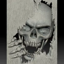Skull monster bas-relief STL file for CNC or 3D printing