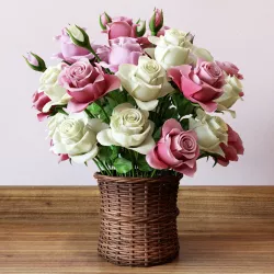 Basket with roses 3D model