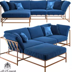 Corner sofa Indigo Denim and copper Sectional 3D model