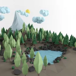 Low poly lanscape mountain hill tree lake rock 3D low poly model Low-poly  3D model