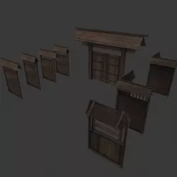 Modular Japanese Fence Low-poly  3D model