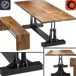 Post Industrial table and bench2 3D model