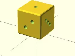 Rounded cube w/ text and pips
