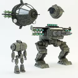 war robot set Low-poly  3D model
