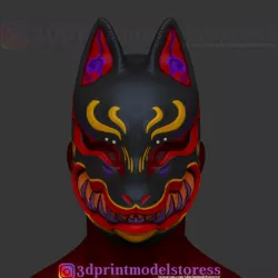 Japanese Fox Mask Demon Kitsune Cosplay Helmet STL File