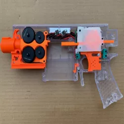 Worker Swordfish, a dual sized, dual stage flywheel nerf blaster