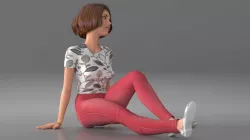 Cartoon Young Girl Casual Clothes Sitting Pose 3d model
