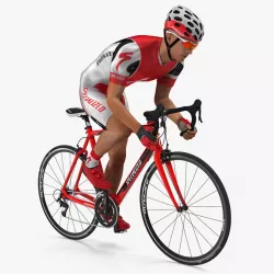 Cyclist Athlete in Red Suit on Bicycle 3d model