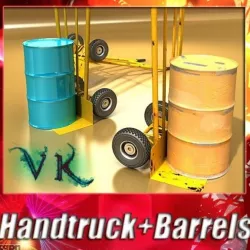Hand truck + 2 barrels 3d model