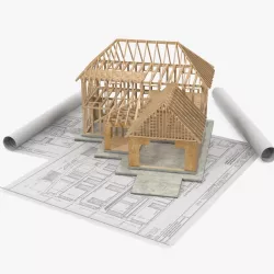 House Construction On Blueprints 3d model