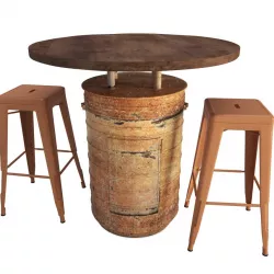 Orange Barrel Table and Tolix Barstools 3d model