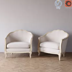 Rue du Bac Bleached Linen armchair 3d model