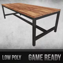 Rustic Wood Table 03 3d model