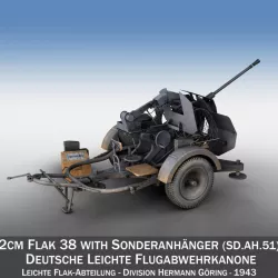 2cm Flak 38 with SD.AH 51 - Trailer - DHG 3d model