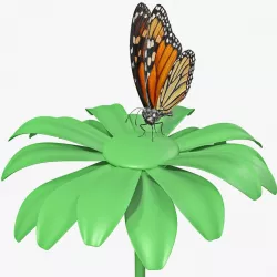 Animated Monarch Butterfly Collects Nectar from Swinging Flowe 3d model