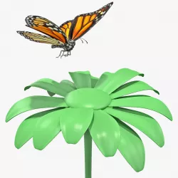 Animated Monarch Butterfly Sits on Flower with Fur Rigged 3d model