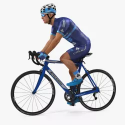 Athlete Cyclist in Blue Suit Riding Bike Rigged 3d model