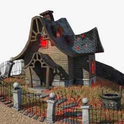 Cartoon House with Fence 3d model