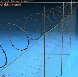 Fence with barbed wire 3d model