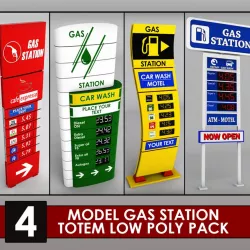 Gas station price sign totem low poly pack 3d model