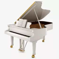 Grand Piano White with Music Notes Book 3d model