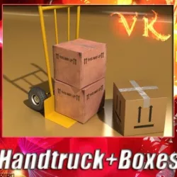 Hand truck + 2 Cardboard Boxes 3d model