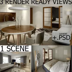 Interior Vray Scene with 3 RenderReady Cameras 3d model