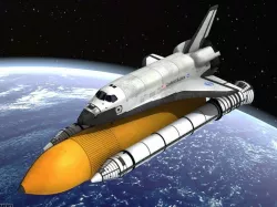 NASA Discovery Space shuttle with rocket and satelite 3d model