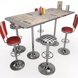 Retro American Bar Stools and Table 3d model