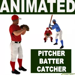 Three Baseball Players white CATCHER, black BATTER and White PITCHER 3d model