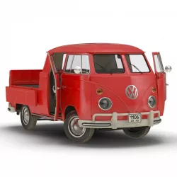 Volkswagen Type 2 Double Cab Pick Up Rigged Red 3d model