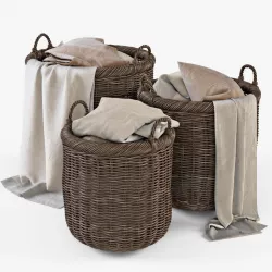 Wicker Basket 07 Walnut Brown with Cloth 3d model