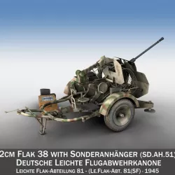 2cm Flak 38 with SD.AH 51 - Trailer - FA81 3d model