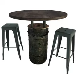 Black Barrel Table and Tolix Barstools 3d model