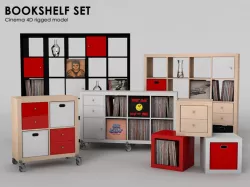 Bookshelf set (Rigged) 3d model