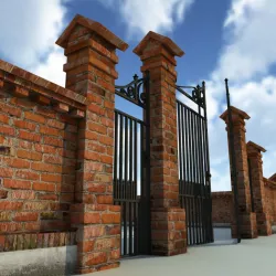 Brick Fence Wall Gate 3d model