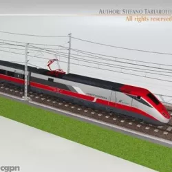 High Speed Train ETR500 Frecciarossa and main line 3d model