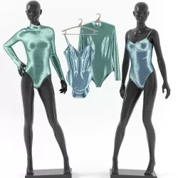 lingerie on hangers and on the mannequins 3d model