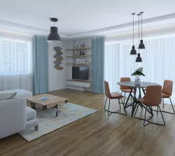 Nice living room with white brick wall 3d model