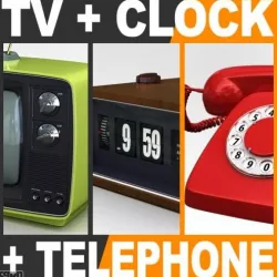 Retro Sytle Television Set Flip Clock and Telephone 3d model