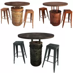 Rust Barrels Tables and Tolix Bar Stools 3d model