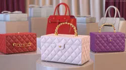 Vintage Pink Quilted Cosmetic Bag Train Case 3d model