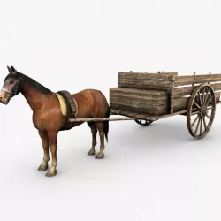 Wooden horse drawn cart 3d model
